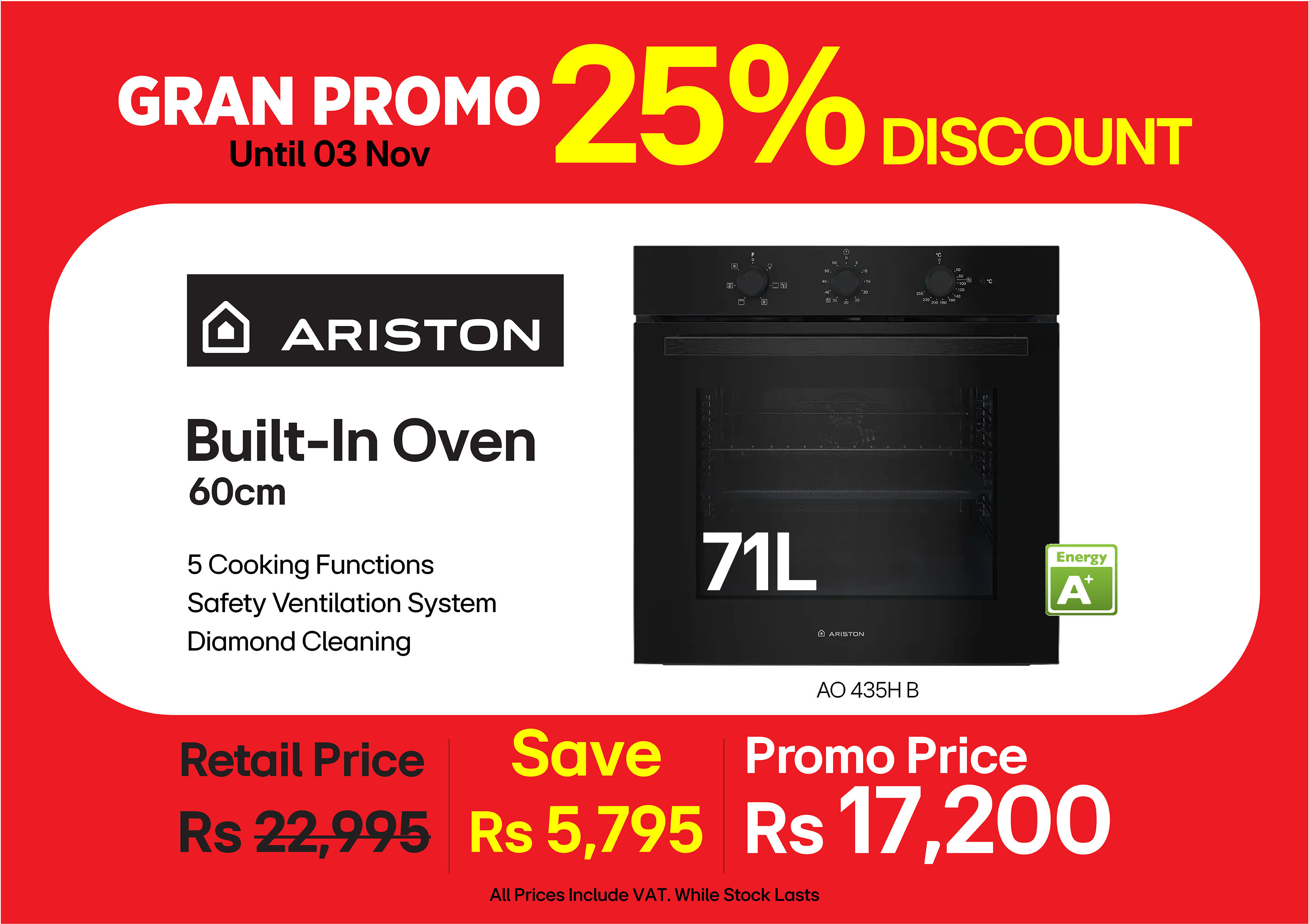 ARISTON Built-In Oven 60cm 71L AO435HB